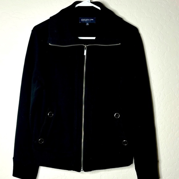 Jones New York Sweaters - Jones New York Signature Women’s Front Zip Knit  Jacket Black Size Petite Medium